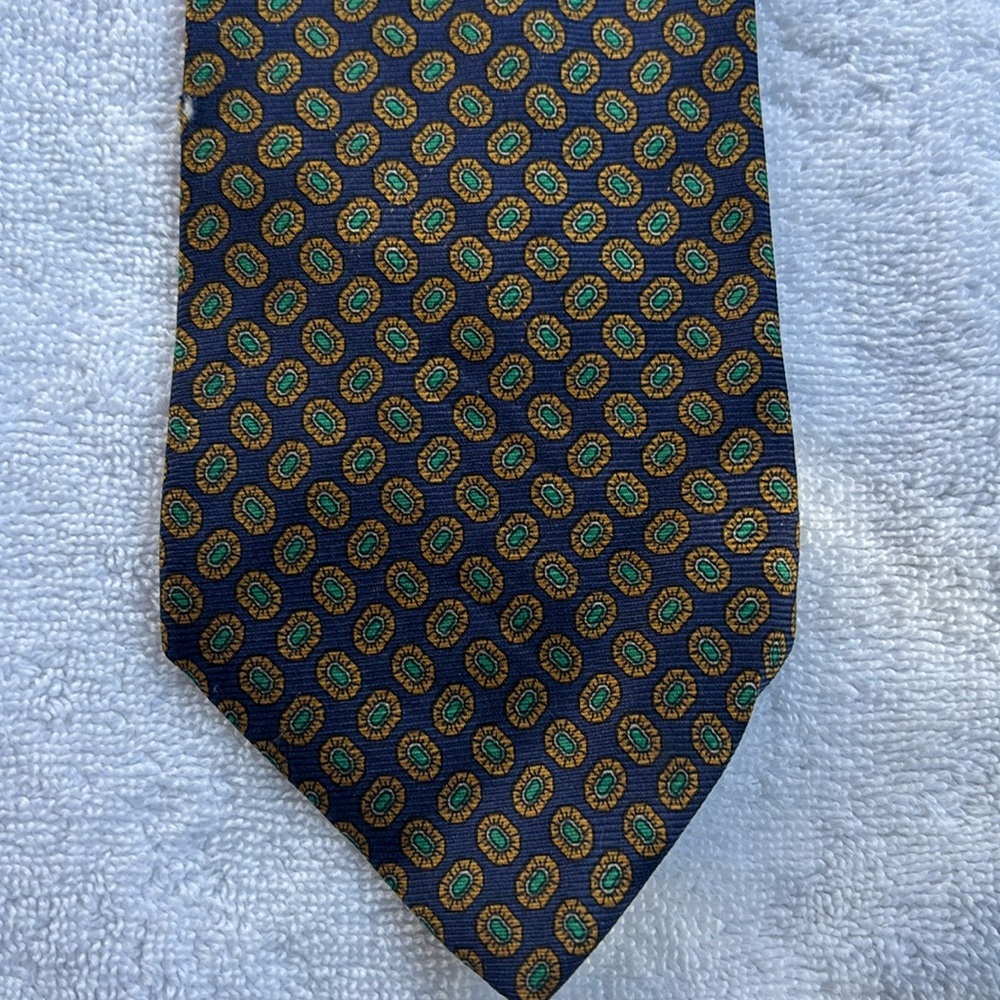 Vintage FENDI Navy Green Print 100% Silk Men’s Neck Tie Italy